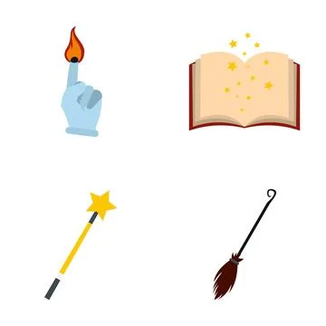 Magic items and spell tools flat design icons Illustrazione stock