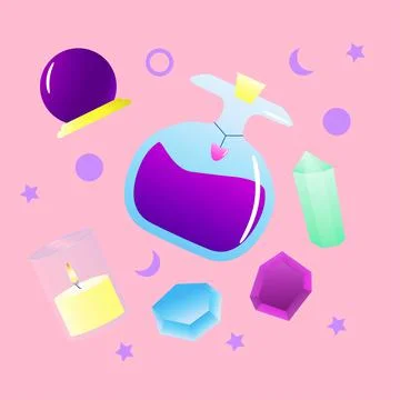 Magic items potion ball and candle Stock Illustration