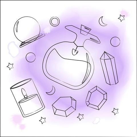 Magic items potion ball and candle Stock Illustration