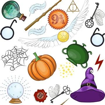 Magic items seamless pattern in flat style. School of Magic. Stock Illustration