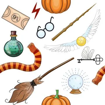 Magic items seamless pattern in flat style. School of Magic. Stock Illustration