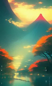 Magic Japanese landscape Stock Illustration