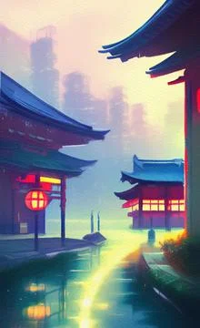 Magic Japanese landscape Stock Illustration