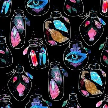 Magic jars seamless pattern Illustrazione stock