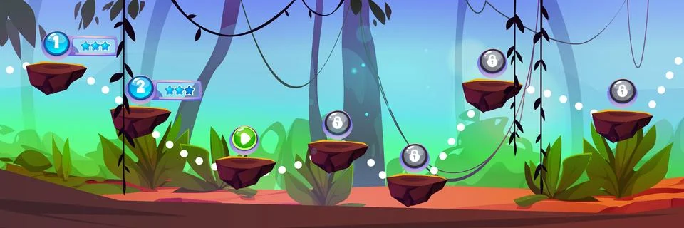 Magic jungle forest level map game background Stock Illustration