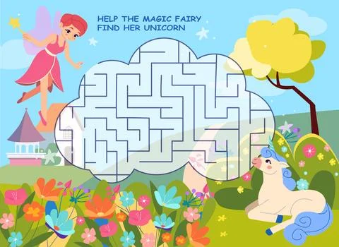 Magic labyrinth game for children. Entertaining puzzle for preschoolers. Maze Stock Illustration