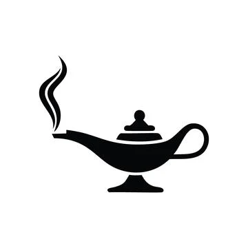 Magic lamp icon. Black and white genie lamp icon symbolizing wishes, dreams.. Stock Illustration