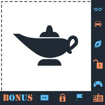 Magic lamp icon flat Stock Illustration