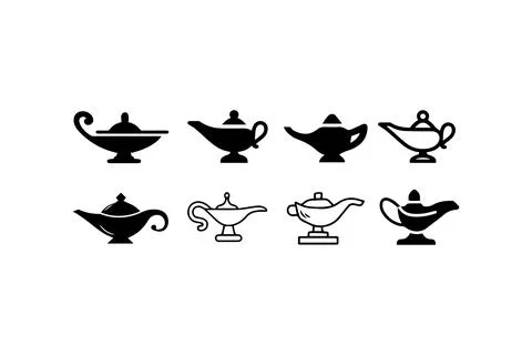 Magic lamp icon set in various styles. Vector illustration design. Stock Illustration