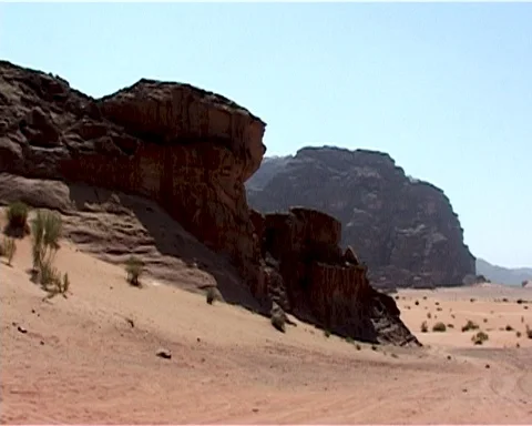 Magic landscapes of Wadi Rum Desert, Jordan. Mountains in lifeless desert. Stock Footage 120803908