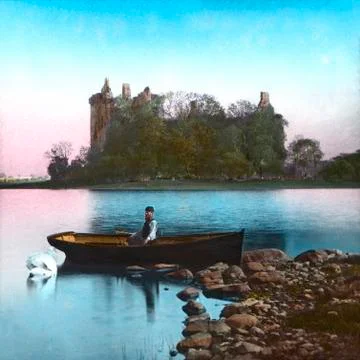 Magic Lantern slide circa 1890 hand coloured. Victorian/Edwardian era. Kilchu Stock-Fotos