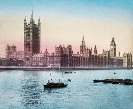 Magic Lantern slide circa 1900 hand coloured views of London, England Stock Photos