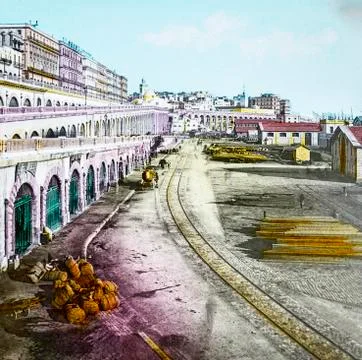 Magic Lantern slide circa 1900 hand coloured. Titled Cities and places Foto stock