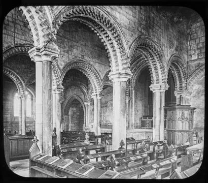 A magic lantern slide circa 1900. Religious slides . Built in the 1170s, it w Stock Photos