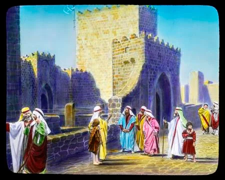 A magic lantern slide circa 1900. Religious slides . The Maison de la Bonne Stock Photos