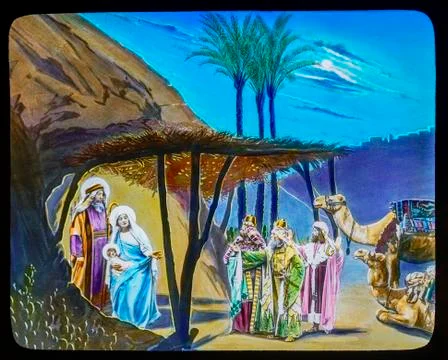 A magic lantern slide circa 1900. Religious slides . The Maison de la Bonne Foto stock