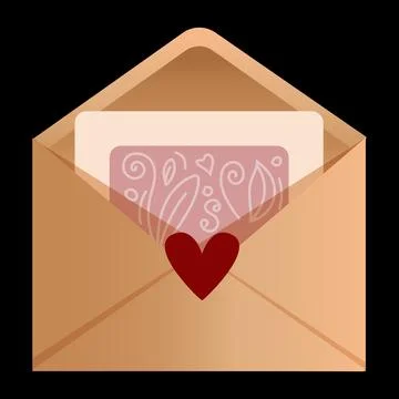 Magic letter. Open paper envelope with Valentine card. Romantic message. Holiday Stock Illustration