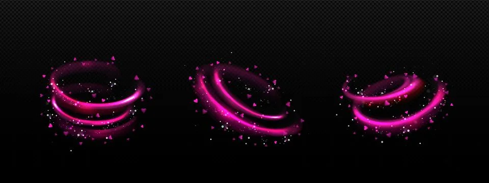 Magic light effect, pink wind swirl with hearts Stock Illustration