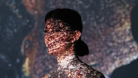 Magic light healing energy double exposure woman Stock Footage 234612074