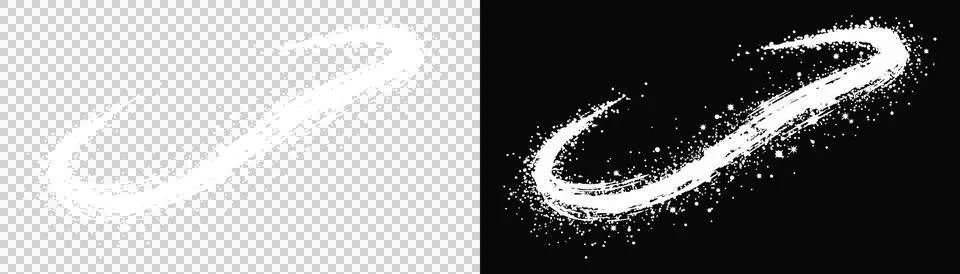 Magic light trail brush stroke with particles isolated on black for fantasy.. Stock Illustration