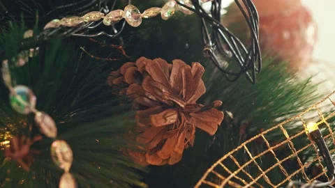 Magic lights flash on a decorated New Year's tree. Stock Footage 145412686