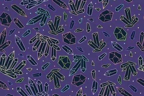 Magic linear dark purple crystal seamless pattern vector Stock Illustration