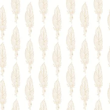 Magic linear feathers seamless pattern vector background white Stock Illustration