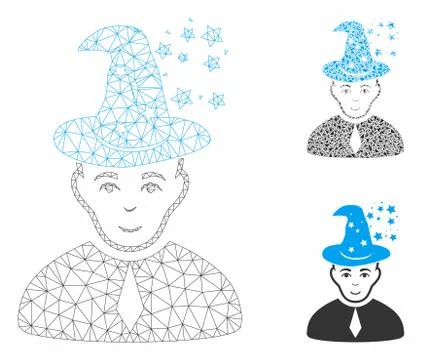 Magic Master Vector Mesh 2D Model and Triangle Mosaic Icon Illustrazione stock