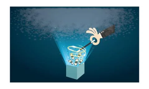 Magic Money on hat with hands Stock Illustration