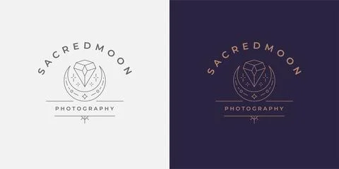 Magic moon crescent with diamond logo emblem design template vector illustr.. Ilustração Stock