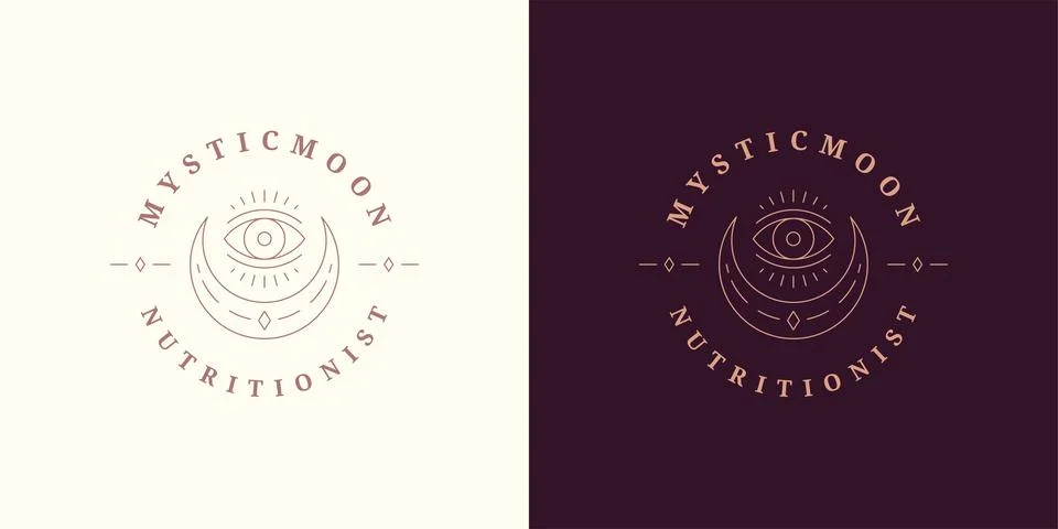 Magic moon crescent with eye logo emblem design template vector illustratio.. Ilustração Stock