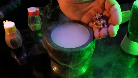 Magic mortar with smoke and magic bones. Stock Footage 170423738