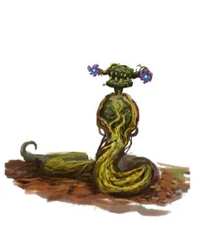 Magic mossy snake rock creature isolated on white background - digital fantas Stock Illustration