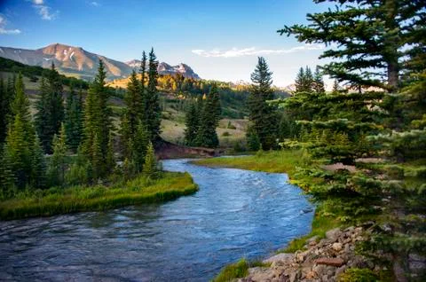 Magic Mountain Stream Winds Through Colorado Rockies Stock Photos