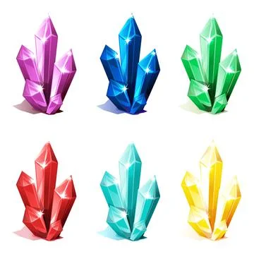 Magic multi colored cave crystals, Set for game Stock Illustration