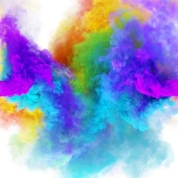 Magic multicolor smoke rainbow clouds with violet puffs Stock Illustration