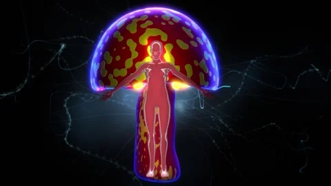 Magic mushroom with human body. Psychedelic Healing. 3d animation render. Stock Footage 271685041