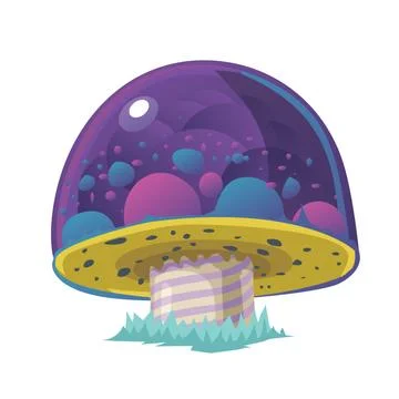 Magic mushroom on isolated white background. Cartoon fantasy vector concept. Stock Illustration