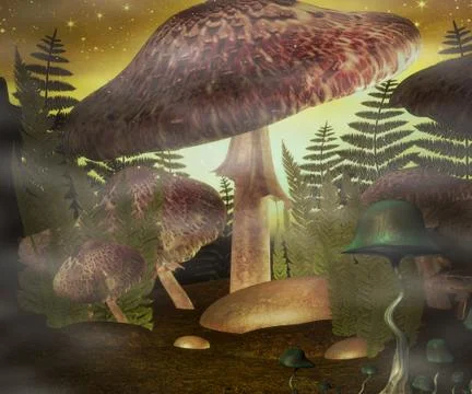 Magic mushrooms background Illustrazione stock