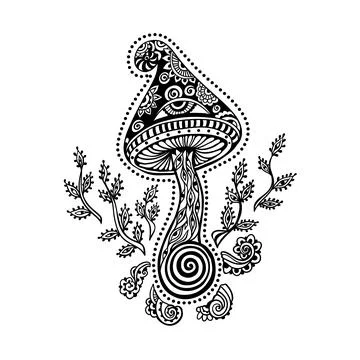 Magic Mushrooms mandala. Psychedelic pattern. Stock Illustration