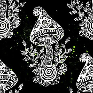 Magic Mushrooms mandala. Psychedelic pattern. Stock-Illustration