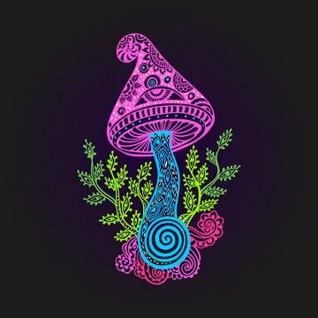 Magic Mushrooms mandala. Psychedelic pattern. Stock-Illustration