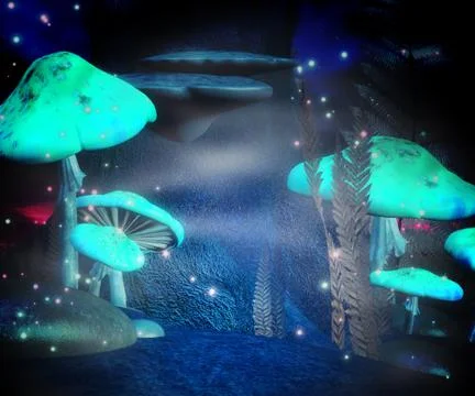 Magic mushrooms night backdrop 스톡 일러스트