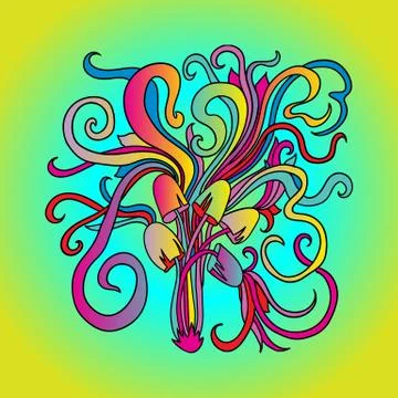Magic mushrooms pattern. Psychedelic graphic poster. Vector gradient Stock Illustration