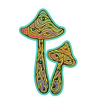 Magic Mushrooms. Psychedelic pattern fluorescent, neon Stock-Illustration