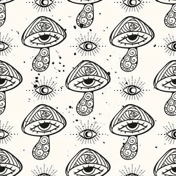 Magic Mushrooms. Psychedelic pattern fluorescent, neon Stock Illustration