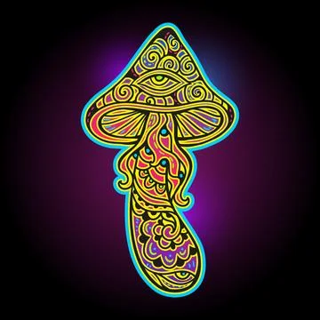 Magic Mushrooms. Psychedelic pattern fluorescent, neon Stock Illustration