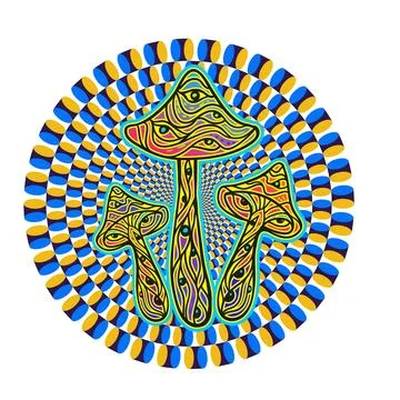 Magic Mushrooms. Psychedelic pattern fluorescent, neon Stock Illustration