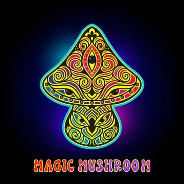 Magic Mushrooms. Psychedelic pattern fluorescent, neon Stock-Illustration