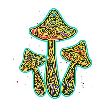 Magic Mushrooms. Psychedelic pattern fluorescent, neon Stock Illustration